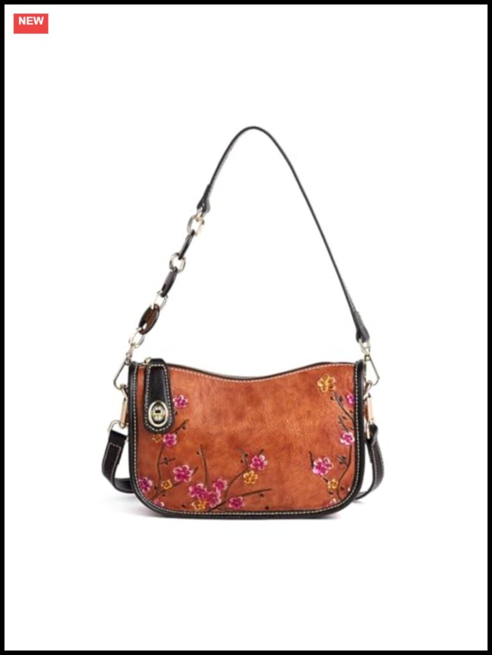 Genuine Leather Shoulder Bag Crossbody Purse Embossed Women's Handbag